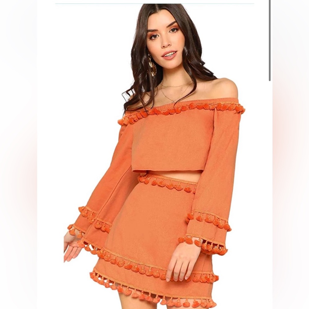Native daughters burnt orange tassel set(top and skirt)